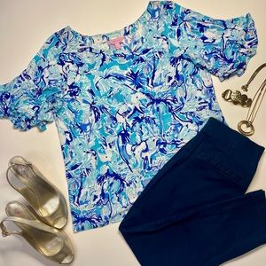 EUC Lilly Pulitzer Lula Top Elephant Appeal Large